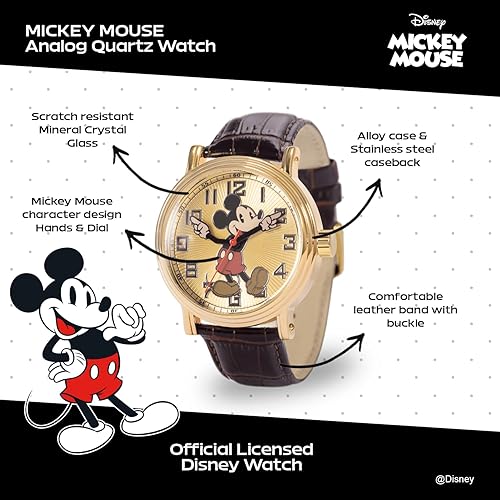 Miniatura 2 de Disney Mickey Mouse - Reloj analógico de cuarzo con manos articuladas vintage para adultos Marrón