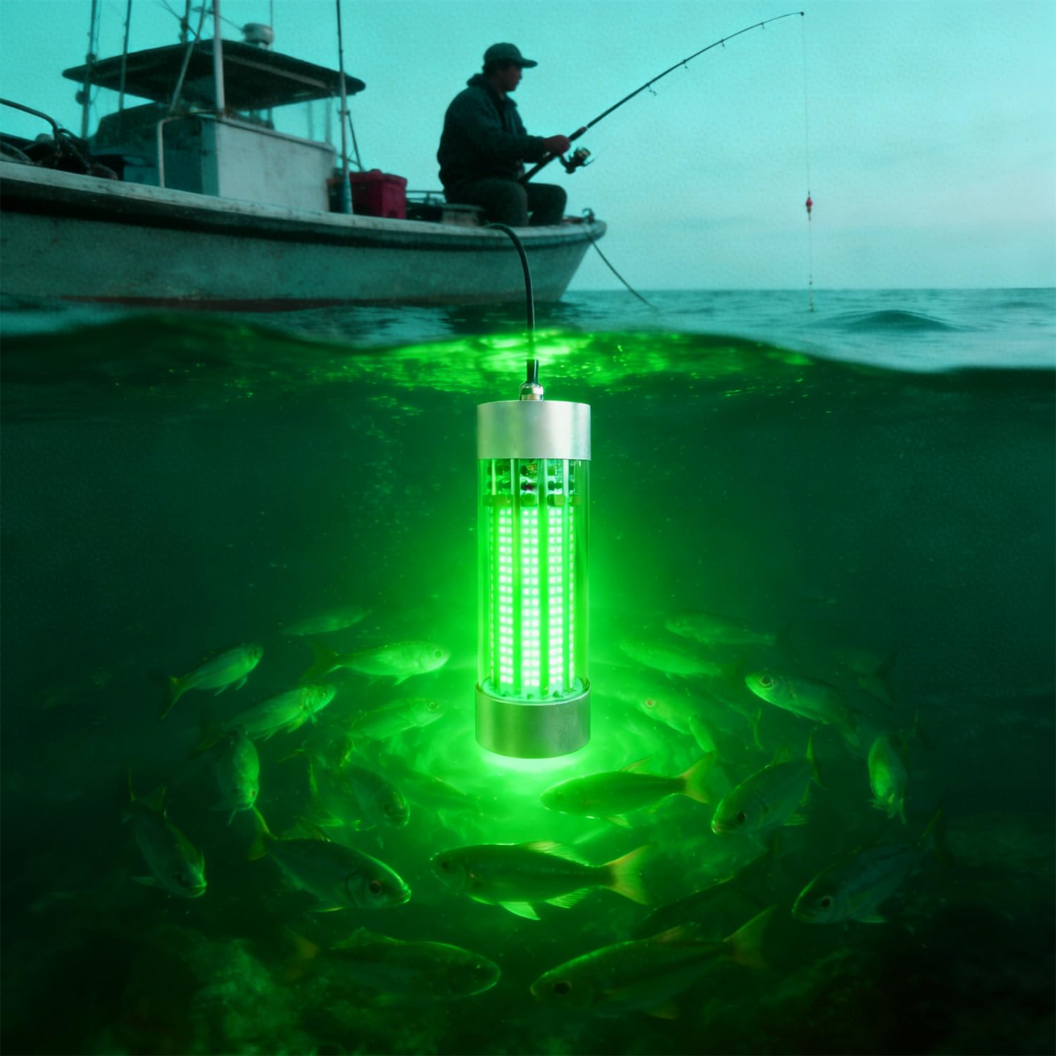 Luces de pesca subacuáticas para exteriores, superbrillantes, 12 V, 30 W, 70 W, 100 W, 6000-12000 lm, IP68, impermeable, luz LED verde, luz de pesca sumergible para pesca nocturna con cable