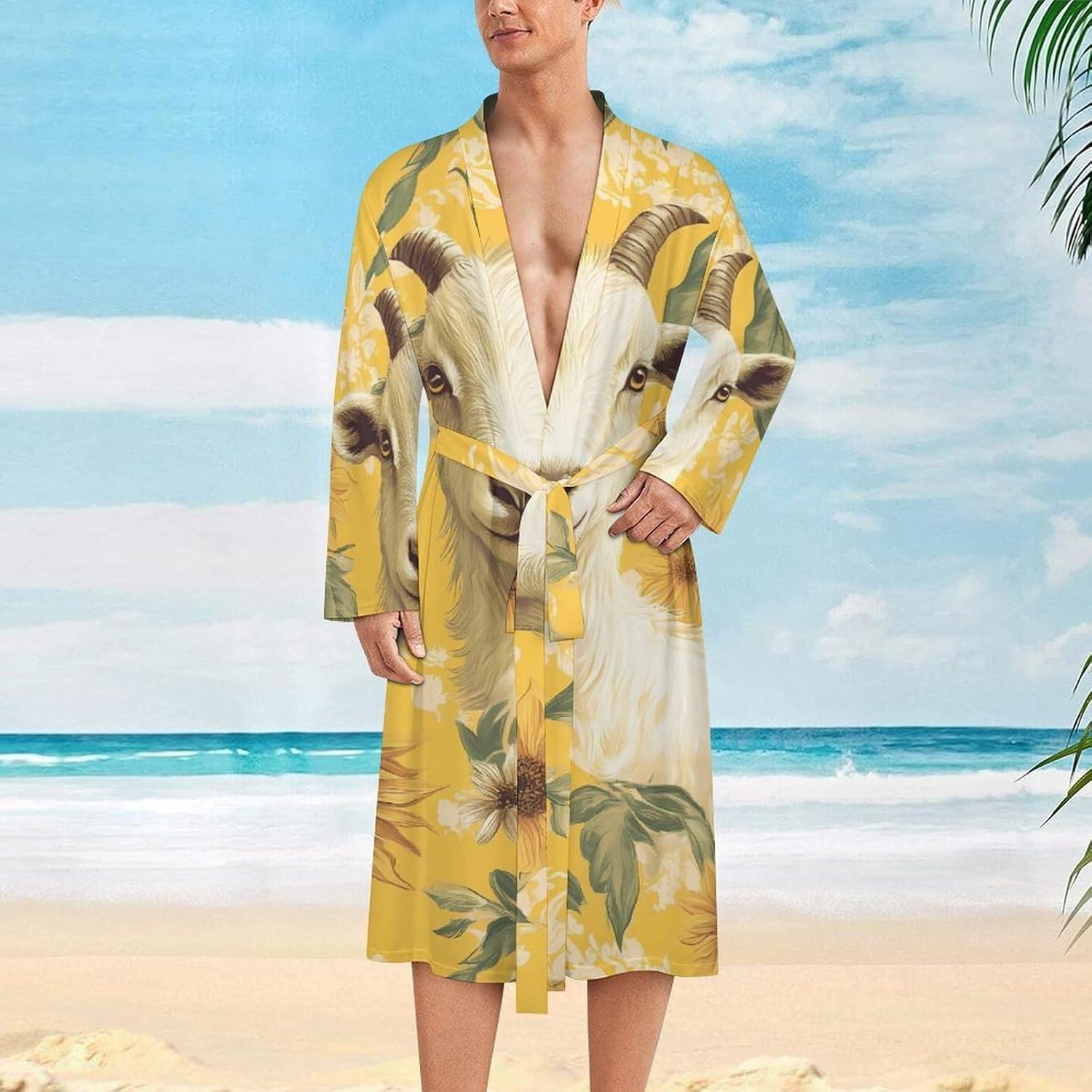Goat And Sunflower Mens Robe Long Bathrobe for Women Bath Robes Lightweight Soft Printed Sleepwear
