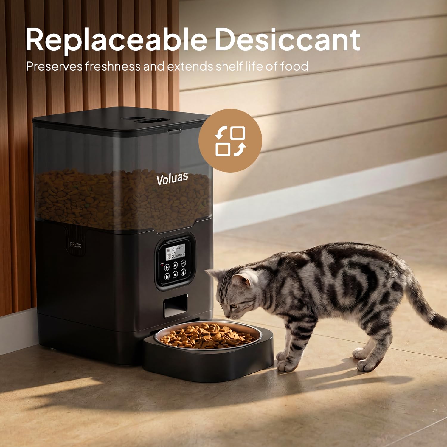 VOLUAS Cat Dry Food Dispenser with Timer, Automatic Cat Feeders with Desiccant Bag, Programmable Portion Size Control 4 Meals Per Day, 10s Voice Recorder - image 7