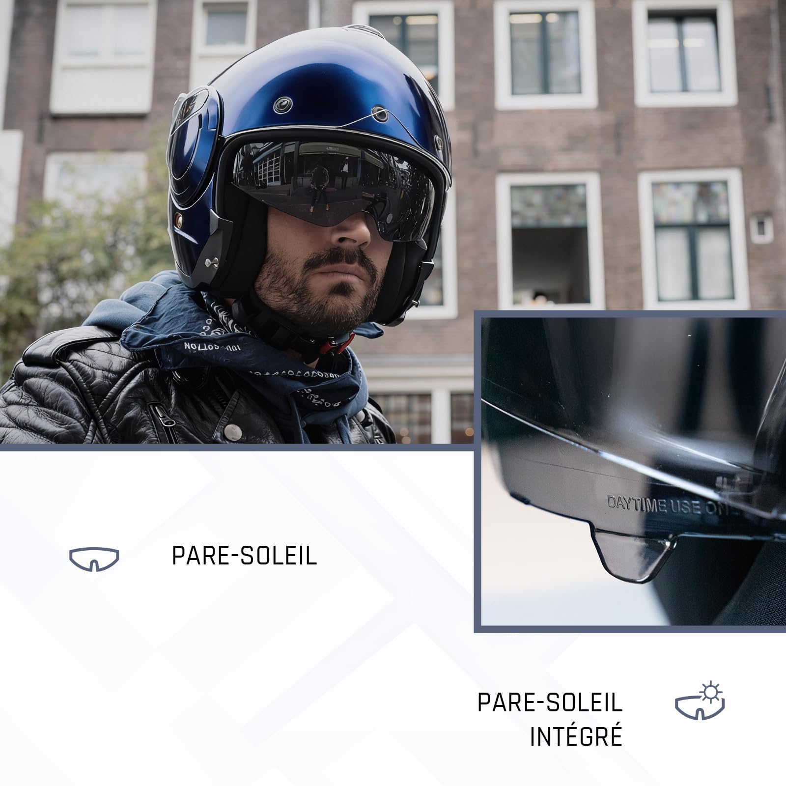 BEON Stratos Casque Moto Modulable - Casque Intégral avec Mentonnière Relevable 180° - Visière Anti-Rayures et Écran Solaire - ECE 22.06 - Casque Scooter - Casque avec Visière et Pare-Soleil - M