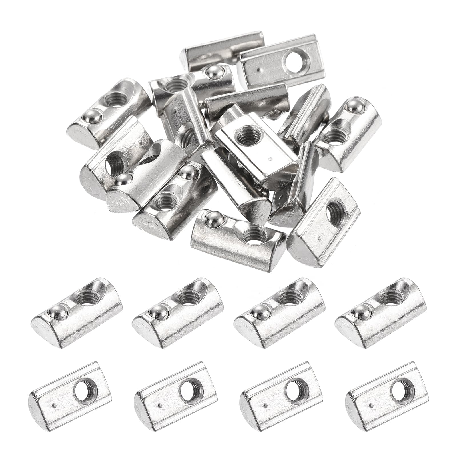uxcell 30Pcs M6 T Spring Nut Fastener Carbon Steel Nickel Plated Half Round Roll in Spring T Slot Nut for t-Slot Aluminum Profile 3D Printer, CNC Router 3030 Series
