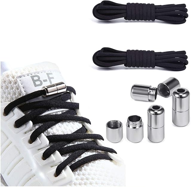 2 Pairs No Tie Elastic Laces Sneakers Metal Magnetic Shoelace Buckle Adjustable Quick Release Lacing No Tie Shoe Laces Tieless Laces for All Shoes Universal-Shoelaces Replacements