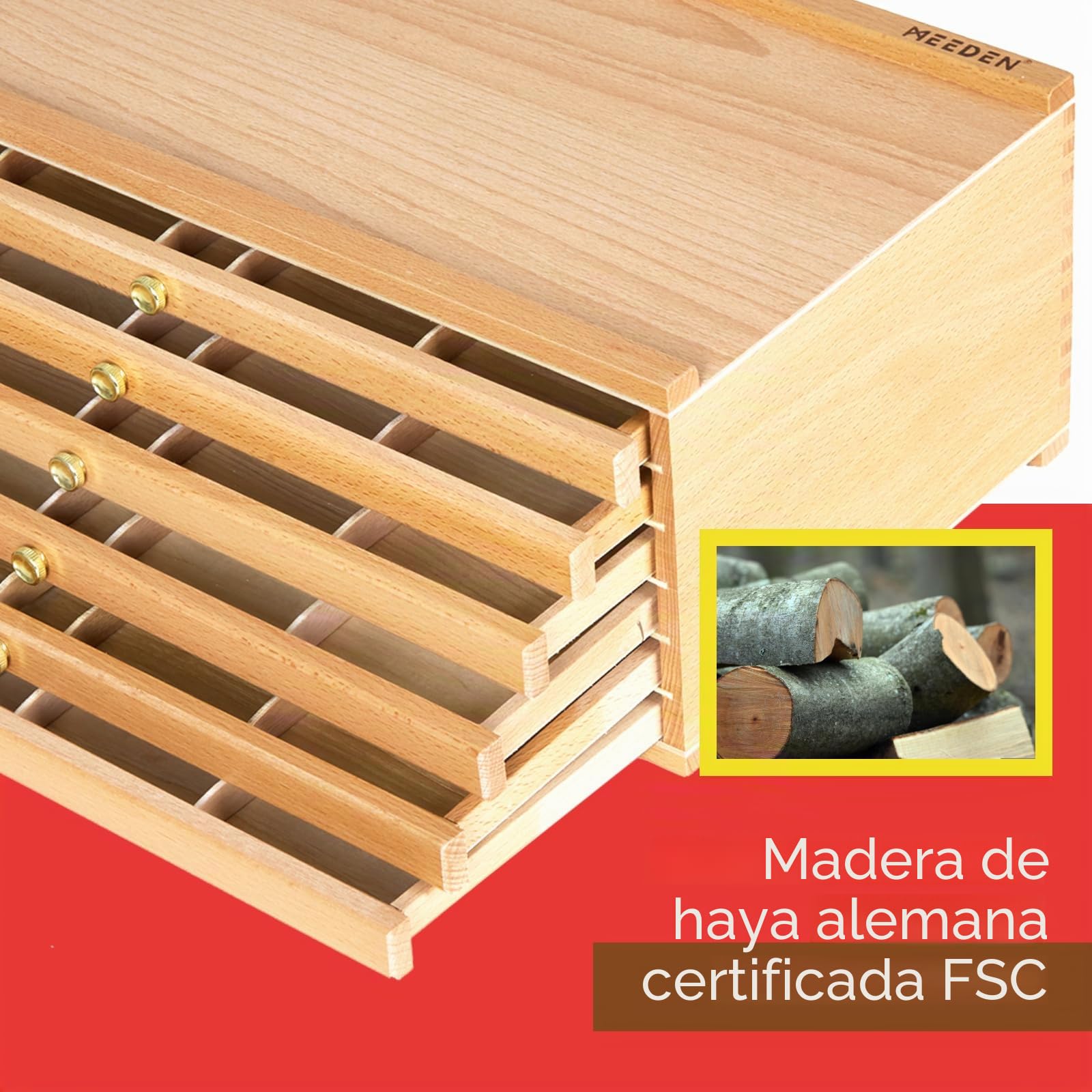 Caja de almacenamiento de 6 cajones para artistas, portátil, plegable, multifunción, de madera de haya, con compartimentos y cajón, para pasteles, lápices, bolígrafos, pinceles, sellos