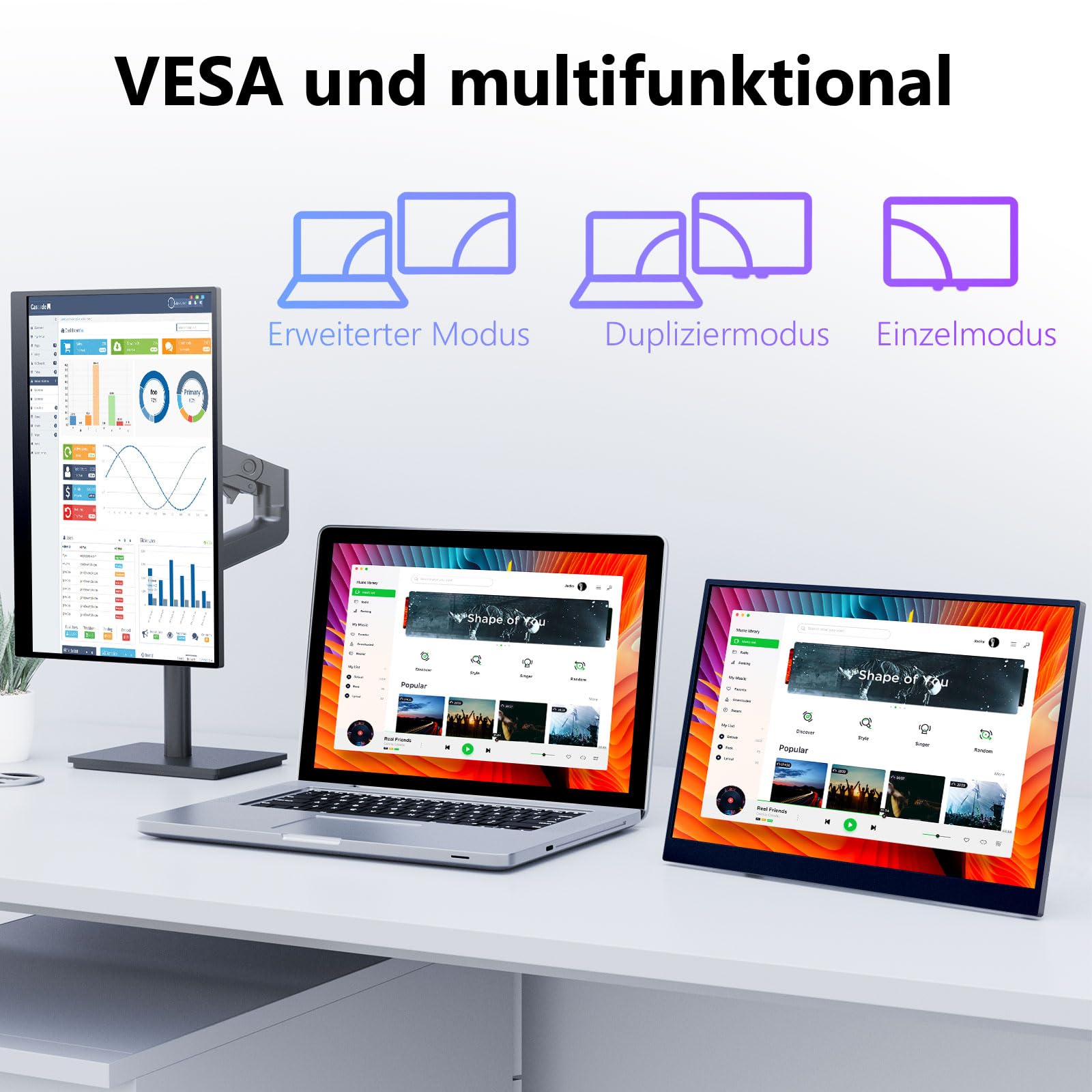 15,3 Zoll 10-Punkt Touchscreen Monitor, Tragbarer Homeoffice Zweitbildschirm IPS 1920x1200, Stereolautsprecher, USB-C EIN-Kabel u. HDMI für Laptop Smartphone Switch, Augenschutz