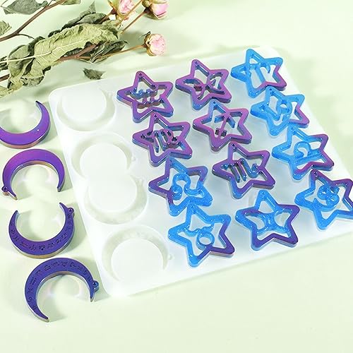 Miniatura 3 de Attuslla Moldes de resina de constelación de silicona para joyas, moldes de silicona colgantes con ganchos para las orejas, anillos de salto, cuerda