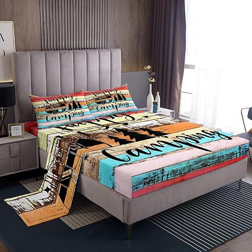 Vista 25 de Juego de sábanas para cámper tamaño matrimonial para niños y niñas, sábanas de madera para adolescentes de Happy Camping Farm, accesorios de Multi 04