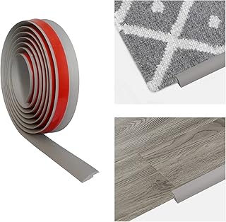 VVBORSN 10FT Carpet Edge Strip Floor Transition Strip PVC Self Adhesive Trim Strip for Threshold Transitions Less Than 5mm Height (Gray)