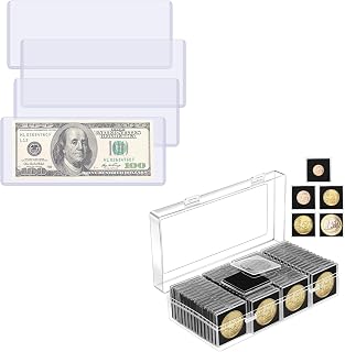 60pcs Coin Holders for Collectors & 5 Pack Clear Currency Sleeves
