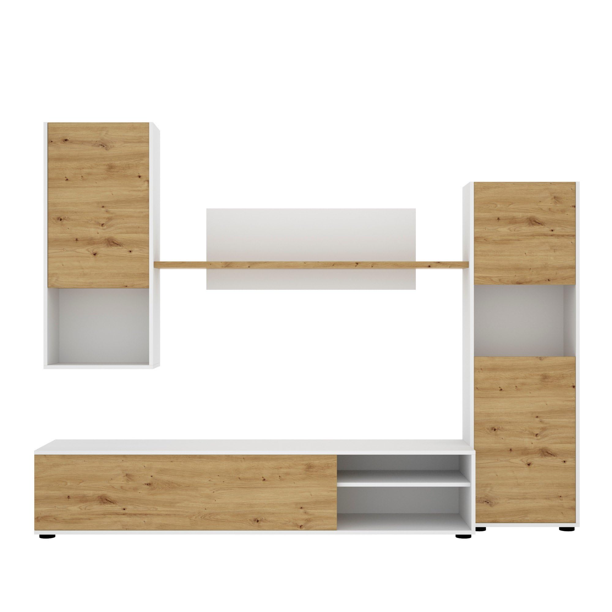Dmora Parete Attrezzata Foraker 41x220x180h cm Marrone Rovere Nodi 9 Ripiani Modulabile, Apertura Battente e a Ribalta