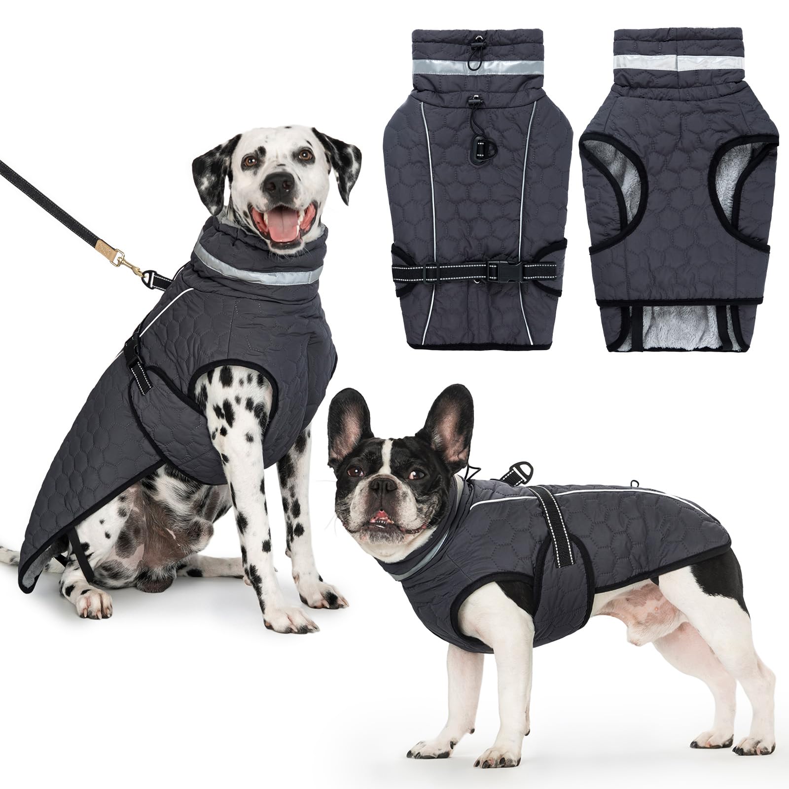 Cappotto Impermeabile Cane Giubbotto Pile per Cani con Imbracatura Invernale Caldo Cappotti Giubbotto Impermeabile per Cani Regolabile Riflettente Cappottino Cane Taglia Piccola Media Grande