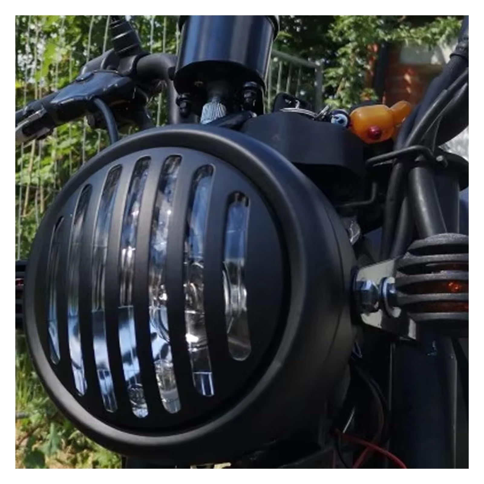 Faros Delanteras Moto para Gn125 para Cg125 Motocicleta Universal Retro Modificada 12V Carcasa Negra Frontal Metal Negro Faro Redondo Retro LED Faros