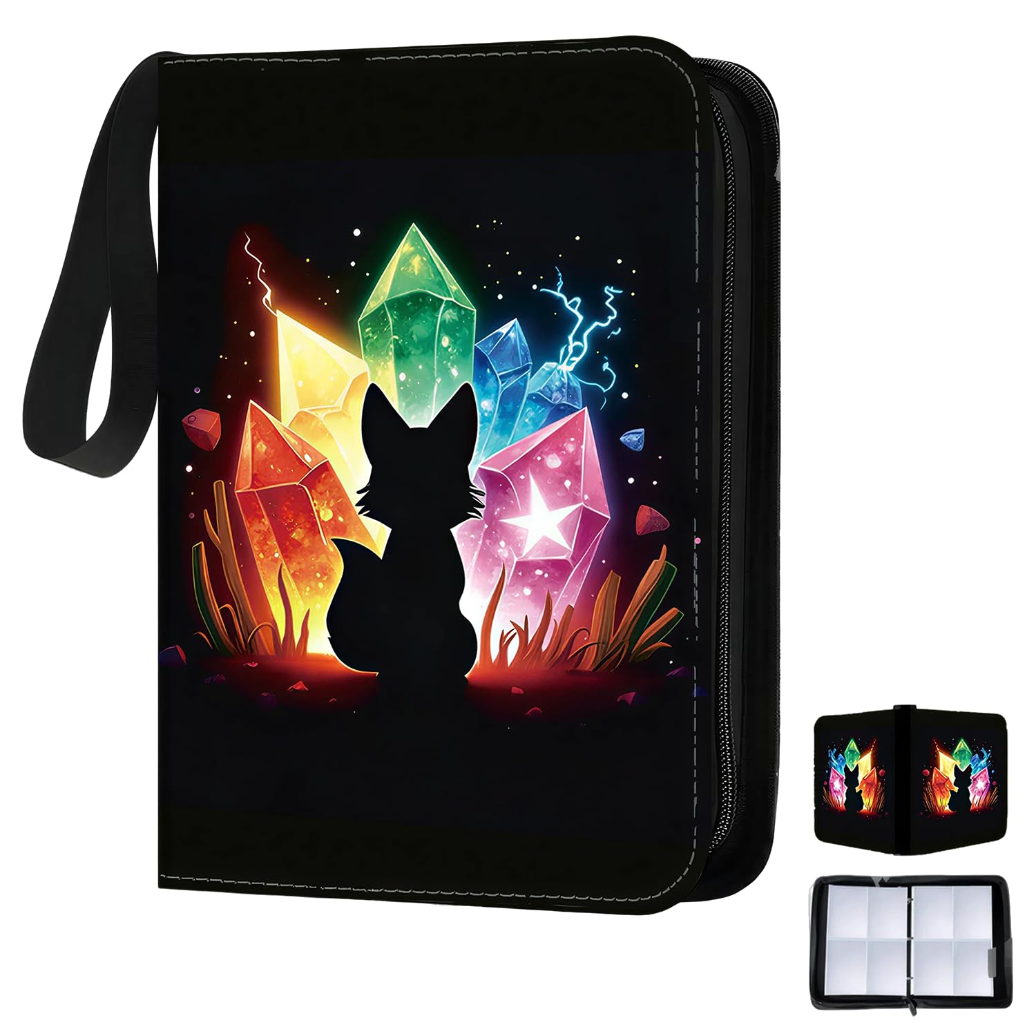 Fox Card Binder 4 Pocket and Card Set, Trading Card Binder 50 Pages Holding 400 Pockets, Portable Waterproof PU Zipper Card Folder for Kids Adult Birthday Gifts Collectors Gifts