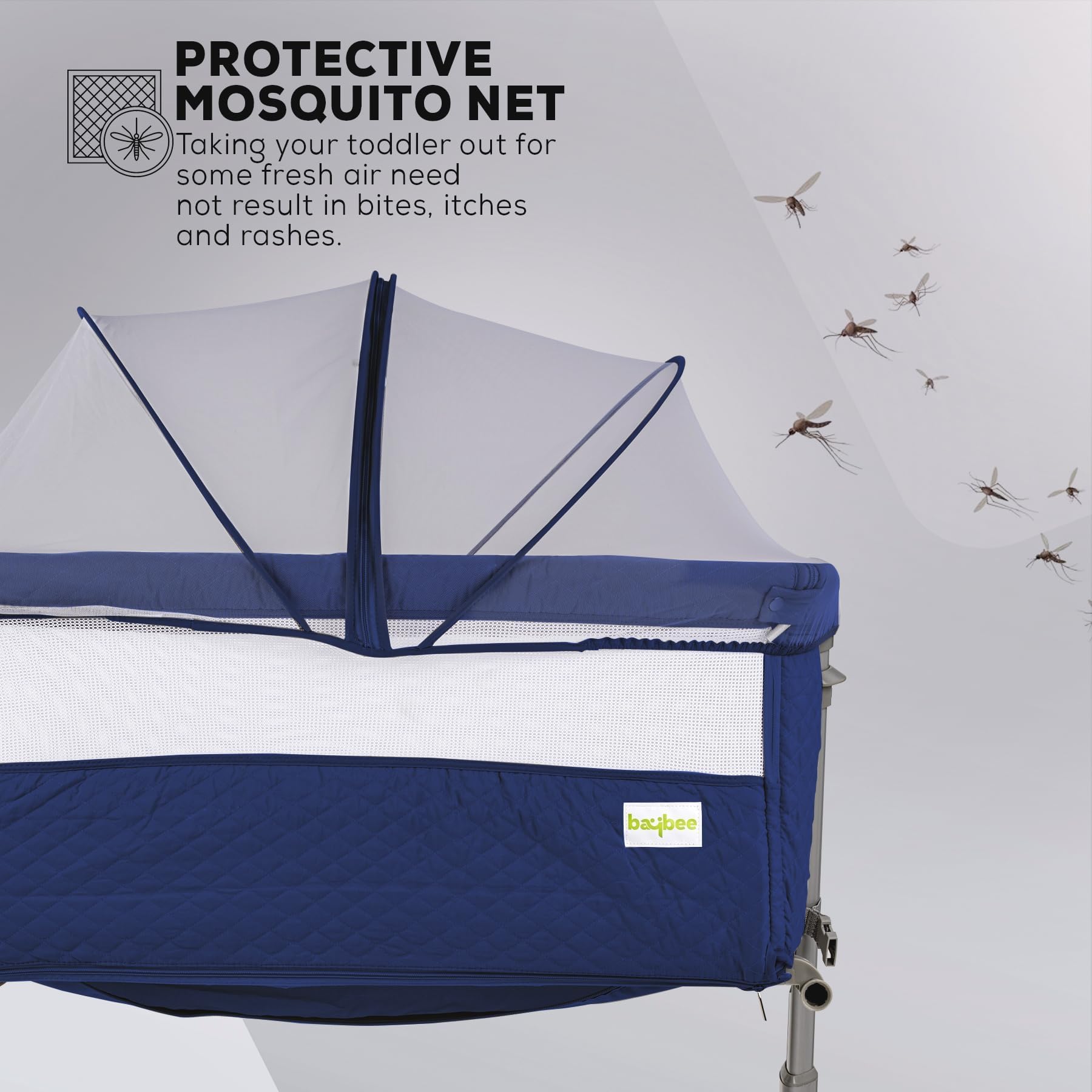 BAYBEE Premium Pro Bedside Crib Cradle for Baby | Bassinet for New Born with 6 Height Adjustable & Rocking Mode | Foldable Cot with Mosquito Net & Storage | Portable Bedside Baby Cribs & Cots (Grey) 1