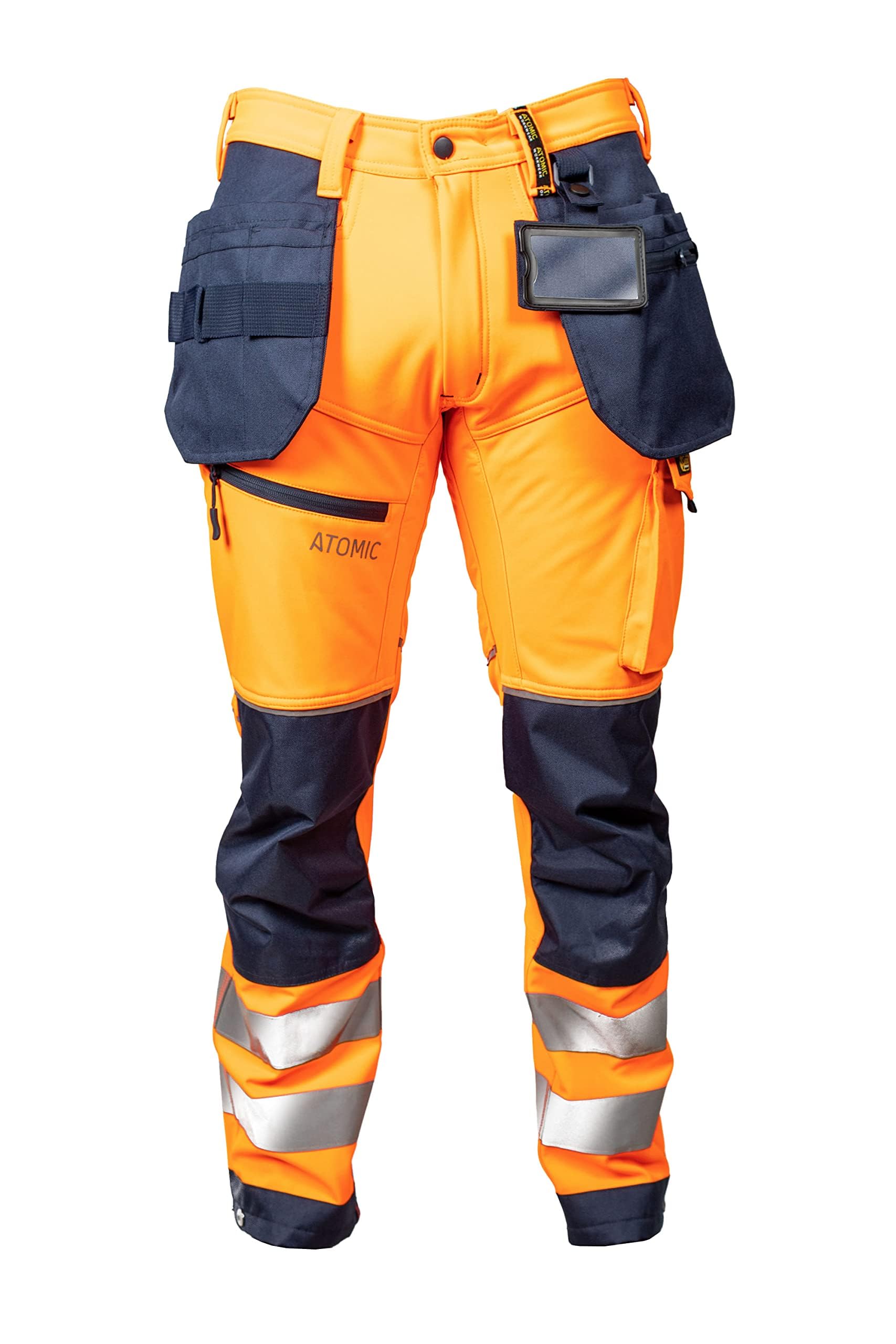 Dopasowane elastyczne spodnie robocze Hi-Vis z wewnętrzną kieszenią na kolana (wodoodporne), pomarańczowy, 42W Regularny