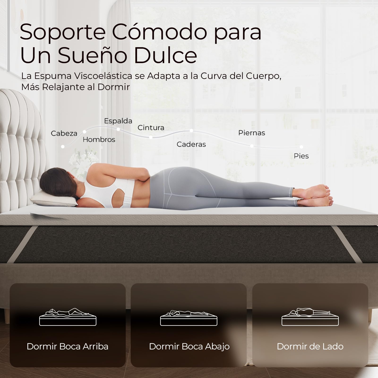 Sweetnight Topper Colchón con Espuma de Memoria en Gel, 80 x 190 cm, Grosor de 10 cm, con Fondo Antideslizante, Sobrecolchón de Espuma Soportiva con Tejido Suave y Transpirable, Extraíble y Lavable