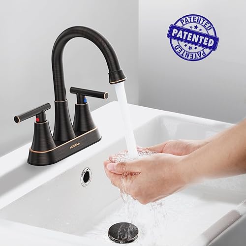 Miniatura 9 de Hurran - Grifos de baño para fregadero de 3 agujeros, 4 pulgadas, color negro mate con drenaje emergente y 2 mangueras de suministro, grifo central