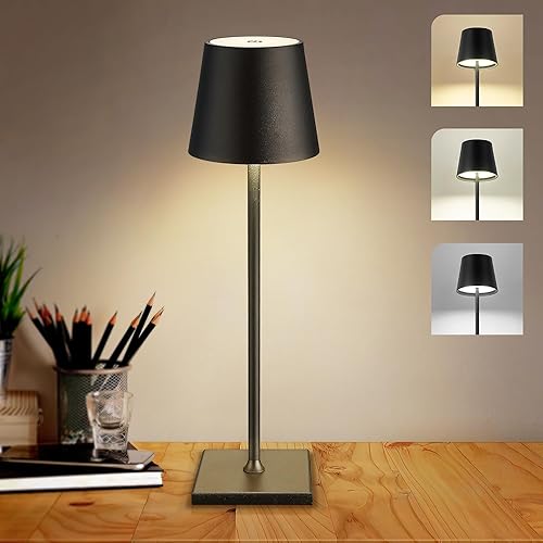 Miniatura 1 de HUNEASON Lámpara de mesa LED recargable, lámpara de mesa portátil para exteriores, impermeable, de aluminio, 3 W, 5200 mAh, lámpara de escritorio, 3