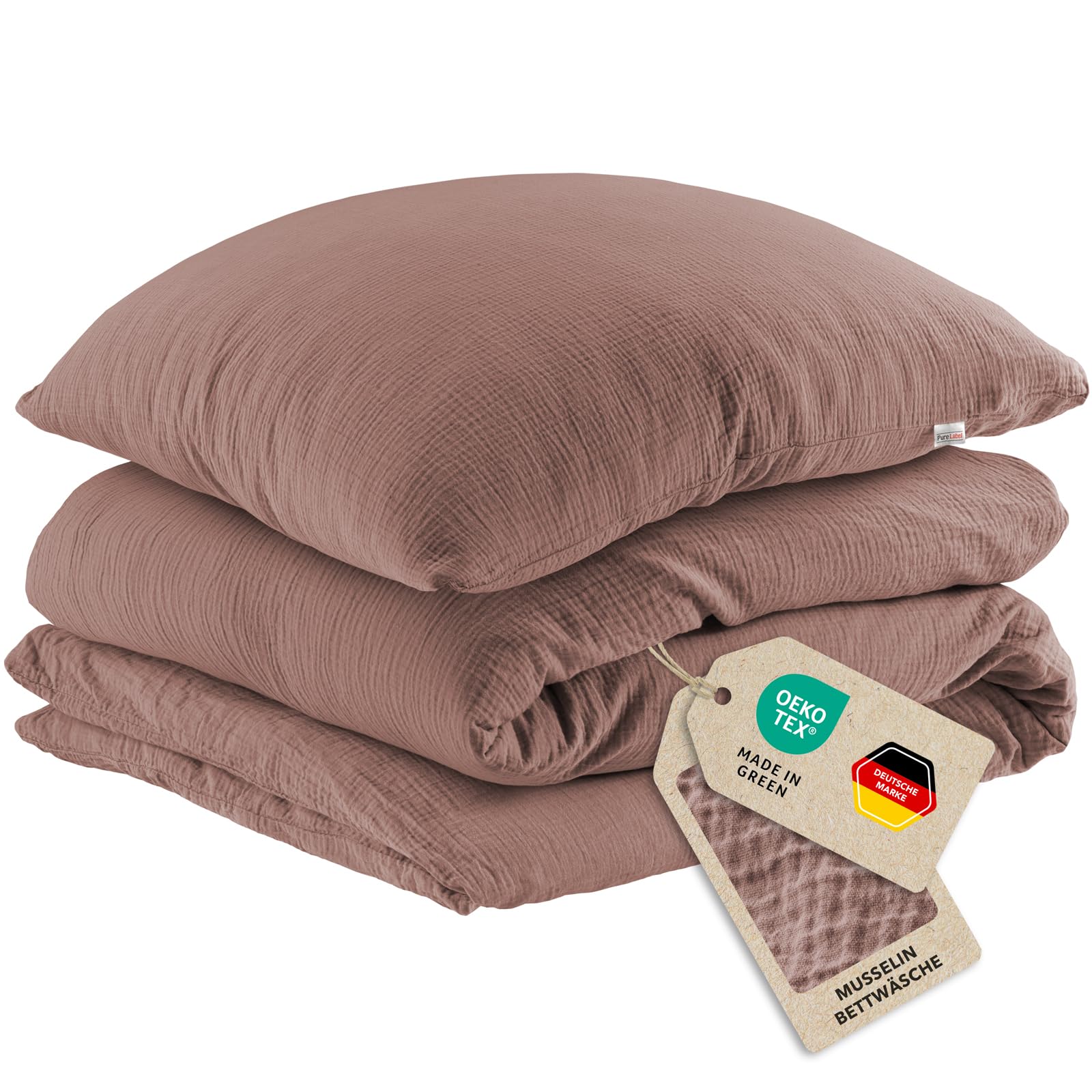 Pure Label Musselin Bettwäsche 135x200+40x80 cm 100% Baumwolle - Braun
