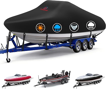Comnova Boat Cover 23-24 FT - Marine Grade Trailerable Boat Cover Heavy Duty & Waterproof - Fit 23 to 24ft V-Hull, Tri-Hull, Fishing Boats, Runabout, Bowrider, Fish & Ski, and Pro-Style Bass Boats