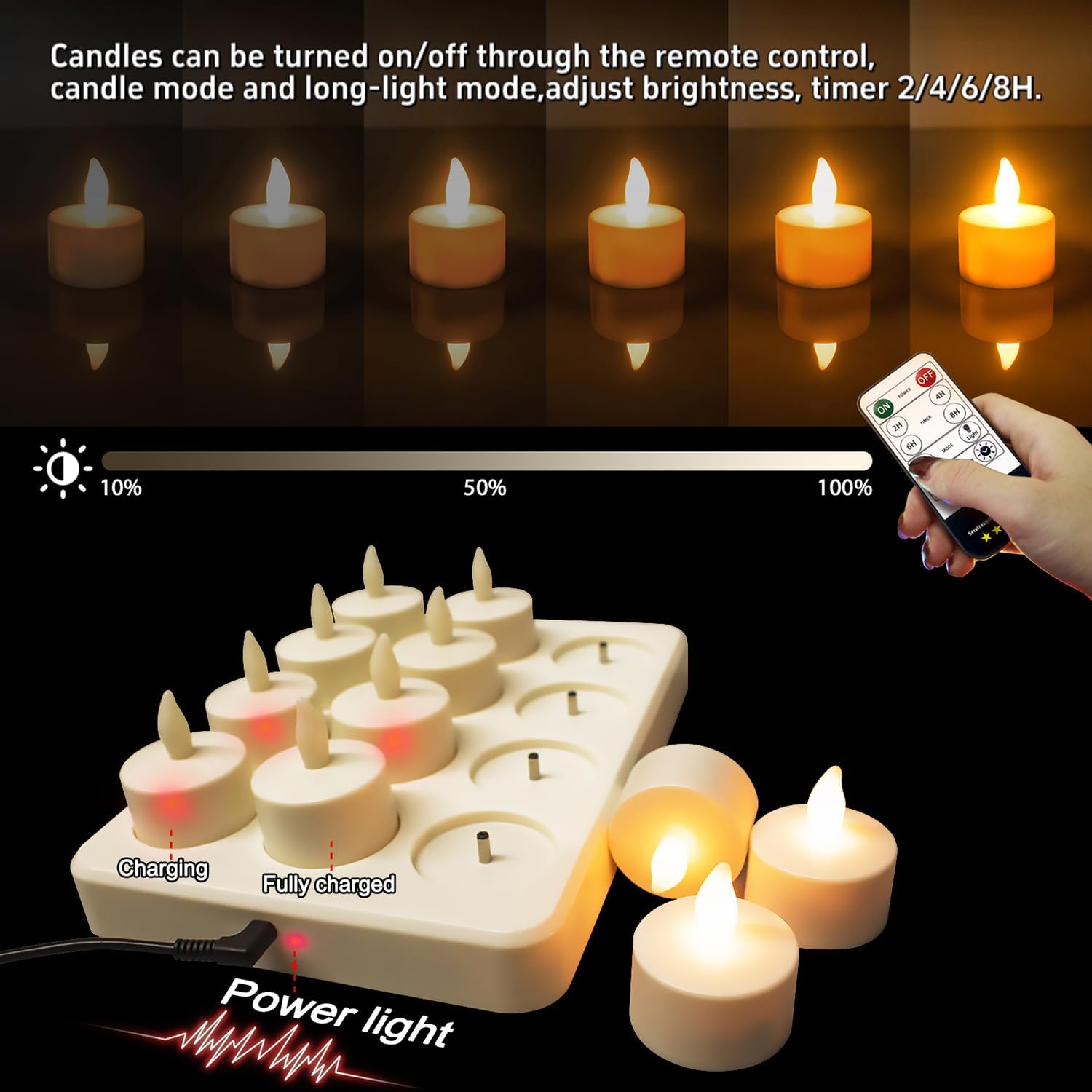 Rechargeable Candles Tea Lights with Remote Timer, LED Tea Lights Candles Battery Operated, Rechargeable Flameless Candles for Home Decor Seasonal Decor 50-100 Hours 12Pack
