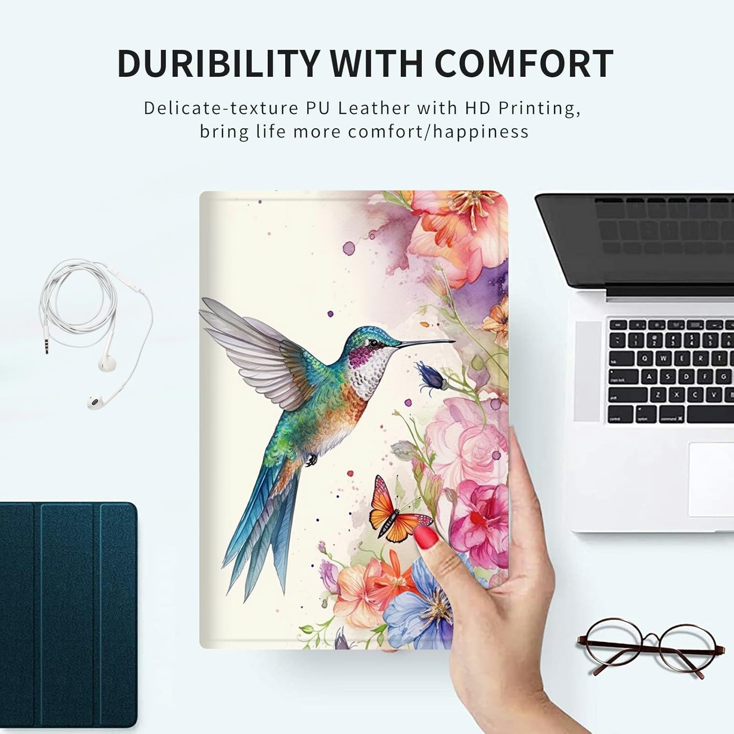 Case for 7" All-New Kindle Paperwhite (12th Generation, 2024) and Kindle Colorsoft Signature Edition Slim Lightweight PU Leather Adjustable Smart Shell Cover with Auto Wake/Sleep, Hummingbirds Flower