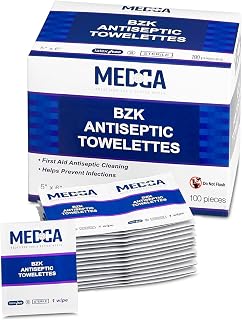 MEDca BZK Hand Wipes (100 Pack) - Individual Benzalkonium Chloride Antiseptic Wipes, TSA Approved, Alcohol-Free for Travel & First Aid