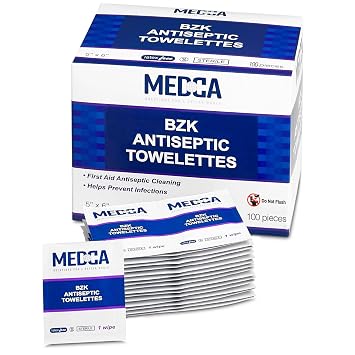 Hand Wipes Pack of 100 Benzalkonium Chloride Swabs Individual BZK Single-Use Packets by MEDca