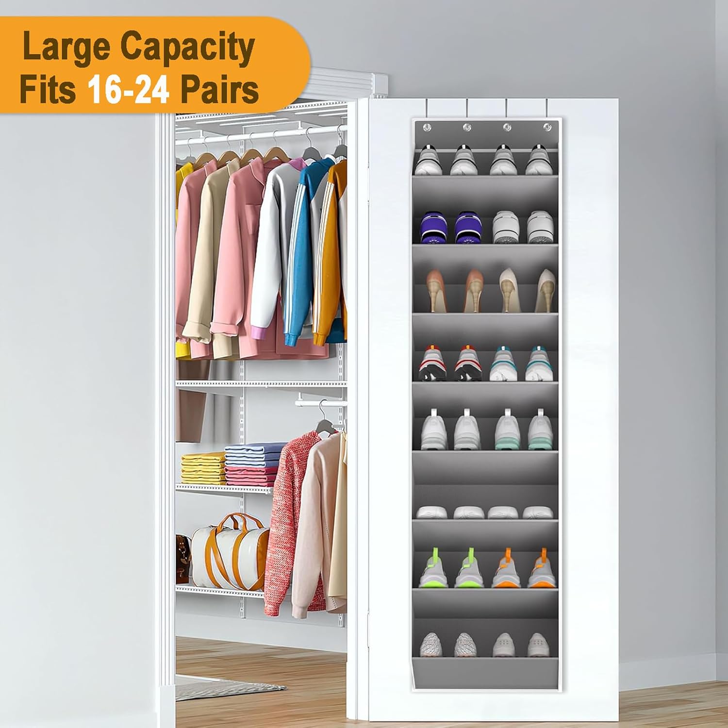 Hanging Shoe Rack Over Door, Large Capacity Shoe Organizer, 10-Tier (Gray,8 Tiers)