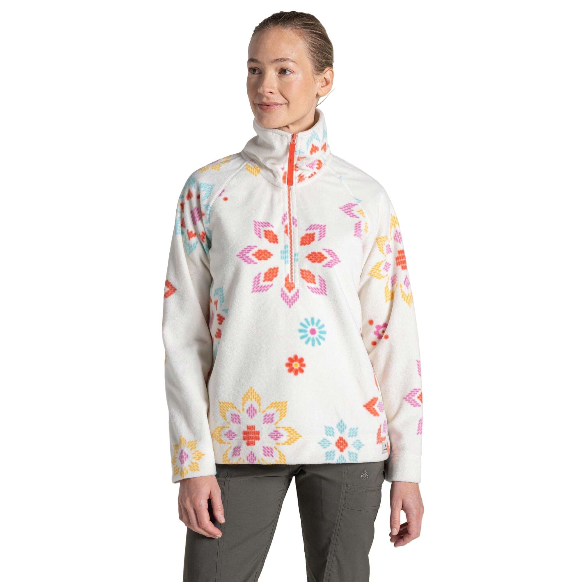 Craghoppers Women's Off White Annjela Half Zip Printed Fleece In Size 12