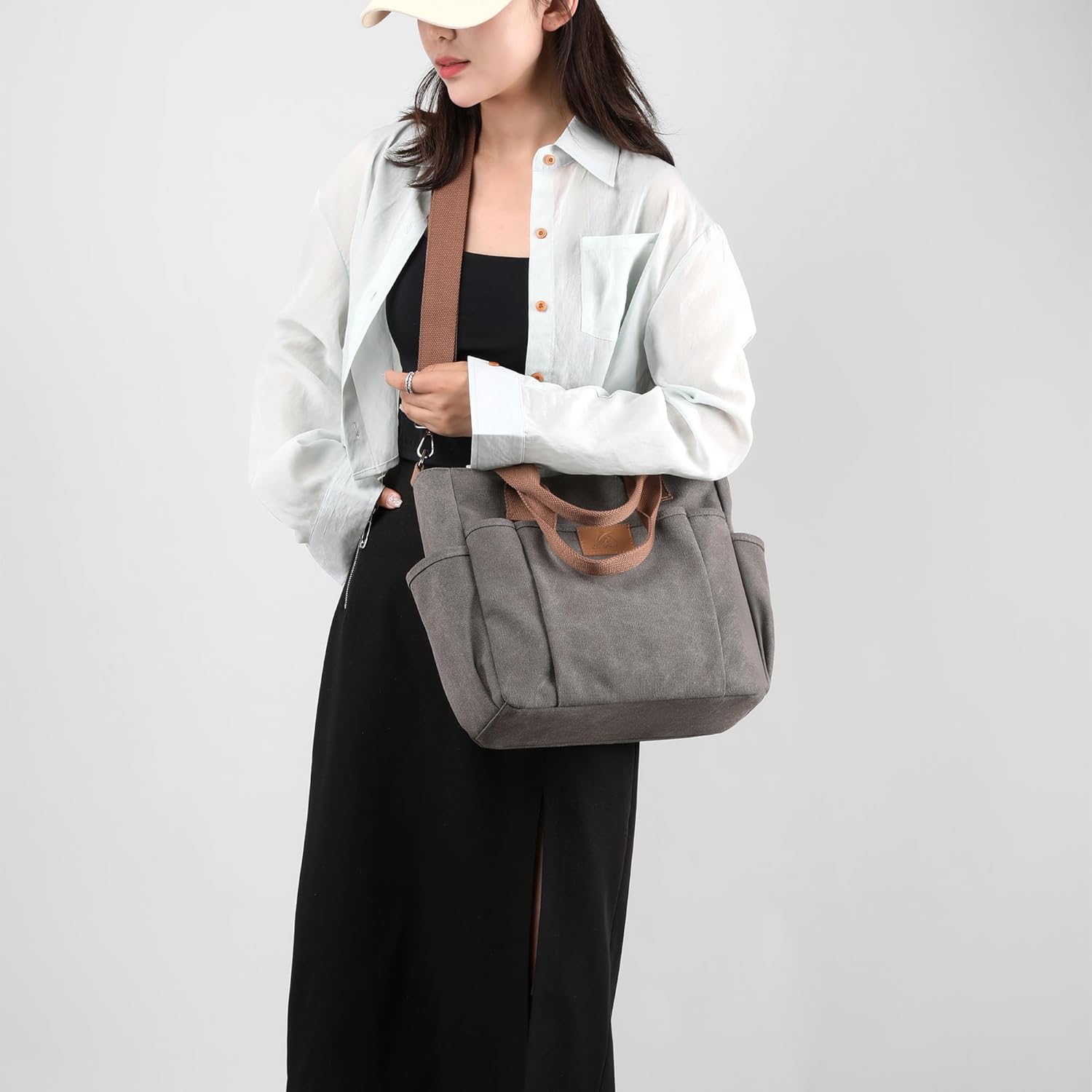 DOURR Hobo Crossbody Bags for Women Trendy Canvas Top-handle HandBag Multi-pocket Light Going Out Purse Pocketbooks - Image 9