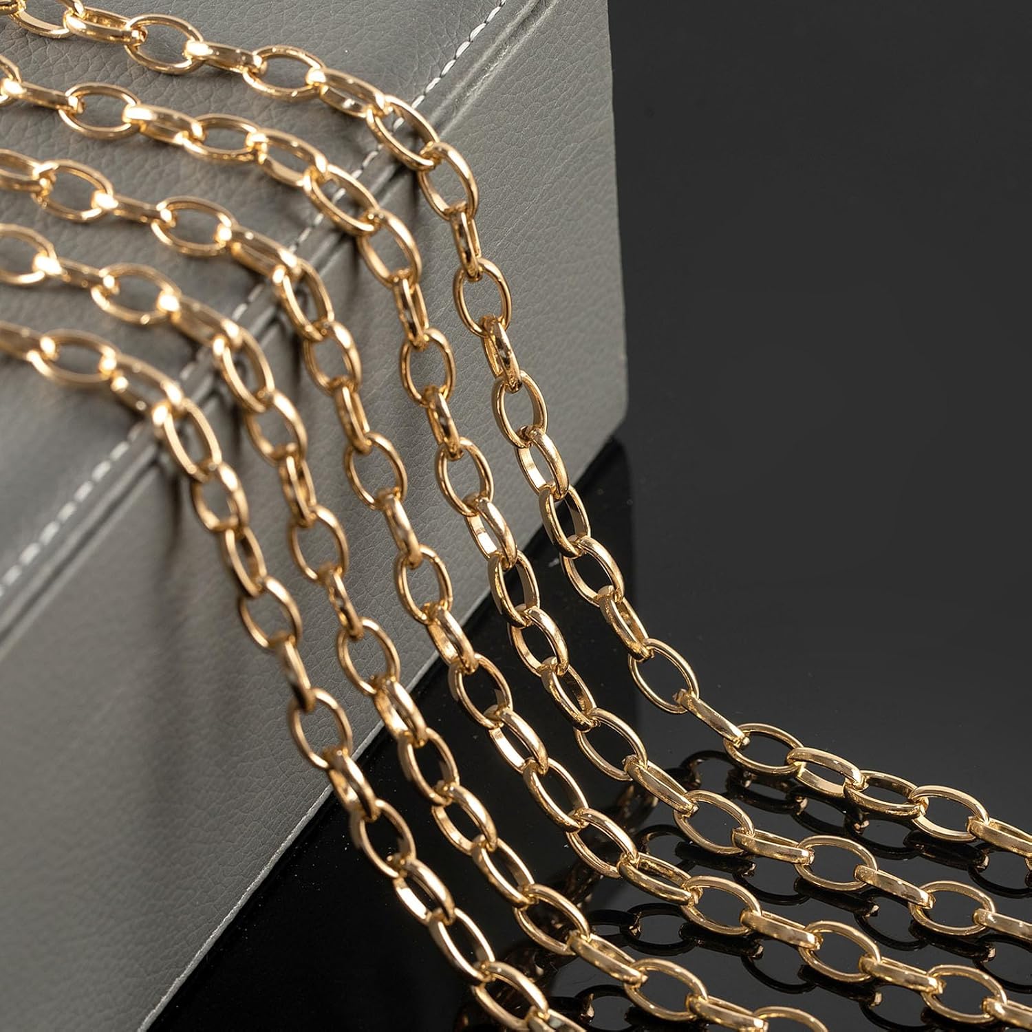 YOUBEIYEE 16.4 Feet Oval Gold Aluminum Jewelry Making Chains with Findings, Lightweight Hippop Necklace Bracelet DIY Craft Chain Roll - Image 4