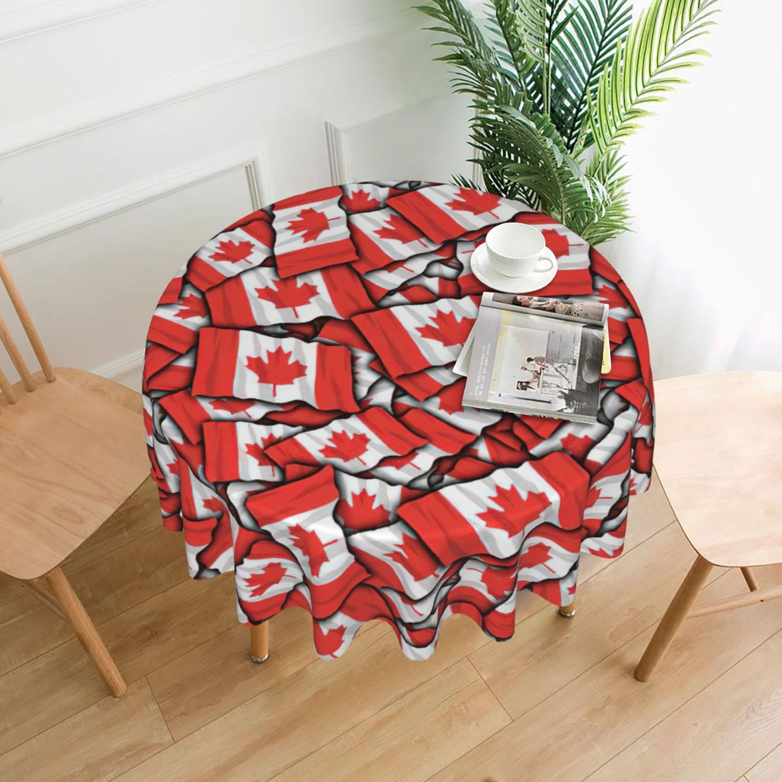 SDEGTHO Canadian flag Print Modern Retro Round Tablecloth 60in Polyester Fabric Cover for Party Dining Table Washable