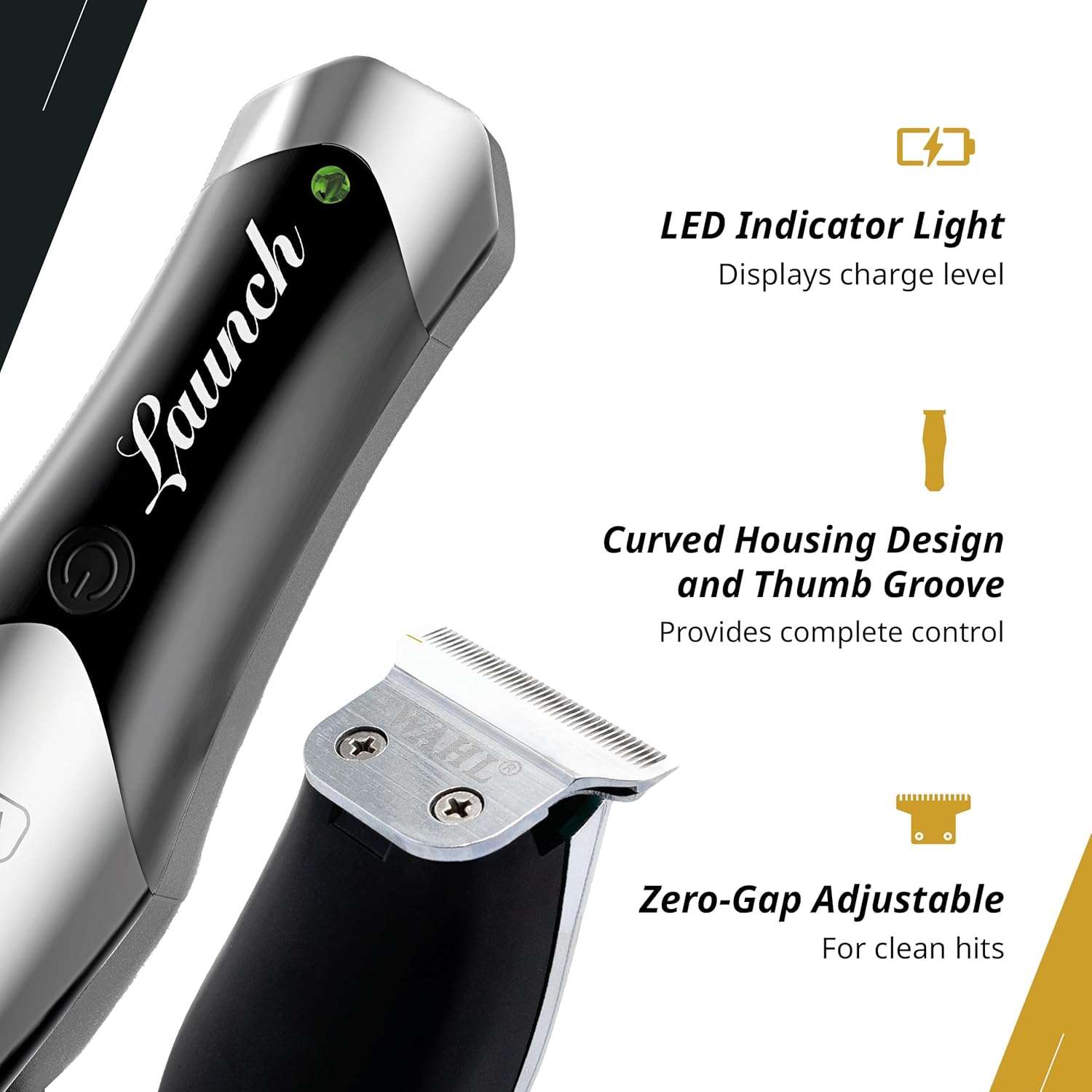 Wahl Professional Launch Trimmer, Cordless Compact 6000 RPM Rotary Motor, Wide Detachable T-Blade, 2 Hour Runtime