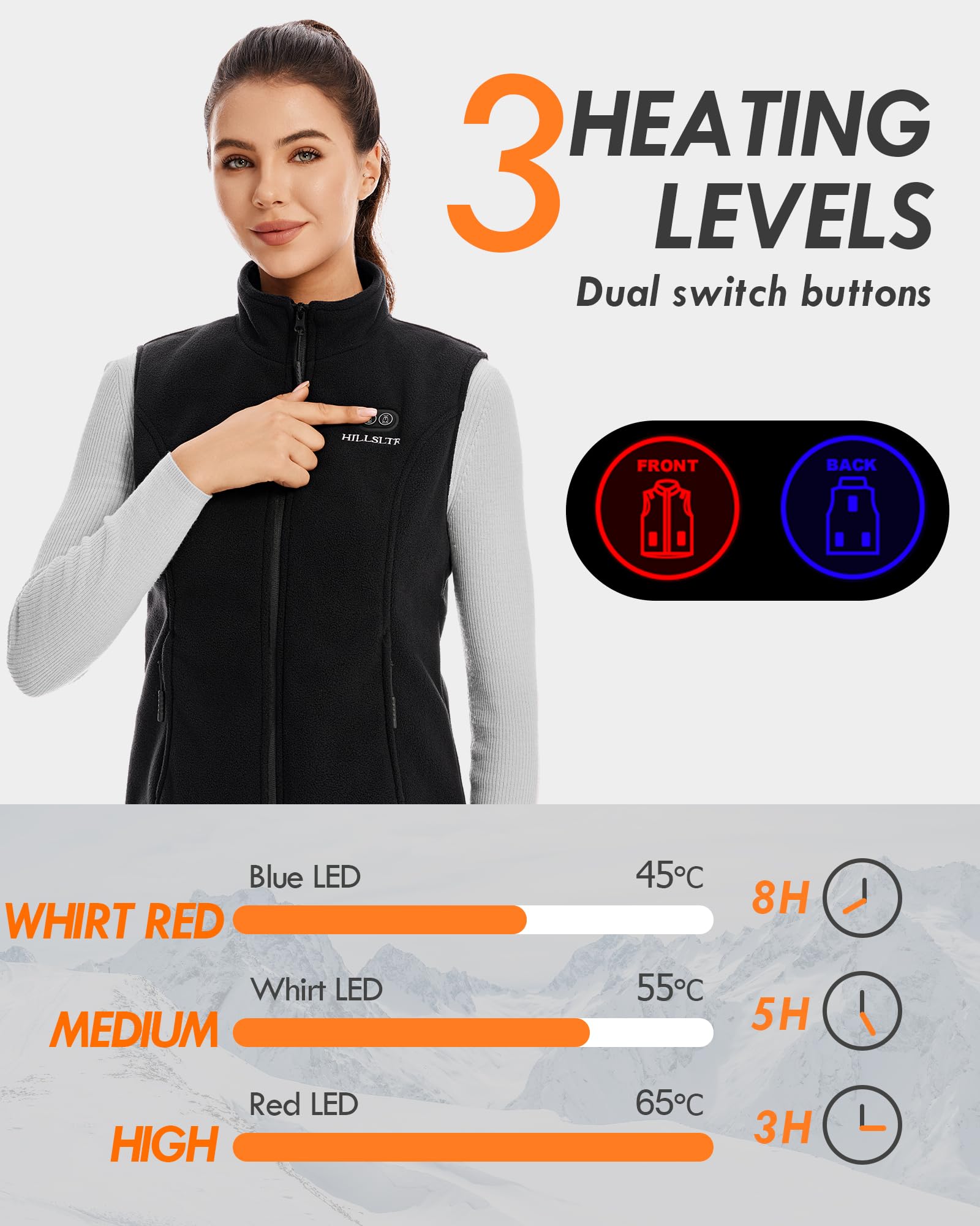 Beheizbare Weste, Fleece Heizweste Damen mit Powerbank 7.4V 12000mAh, Heizweste mit 8 Heizzonen, Beheizte Weste mit 3 Temperatur, Wärmeweste für Ski/Motorrad