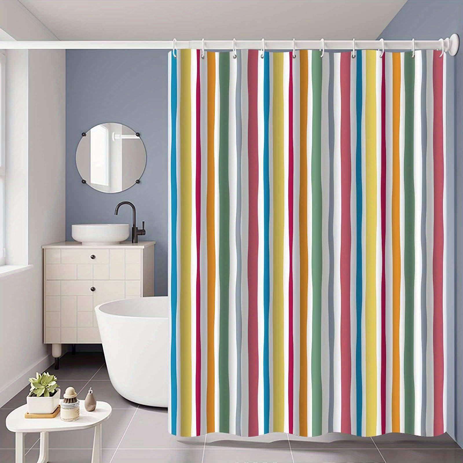 Zasłona prysznicowa w tęczowe paski, kolorowe pionowe paski do dekoracji łazienki, haczyki w zestawie (200 x 220 cm/wysokość)