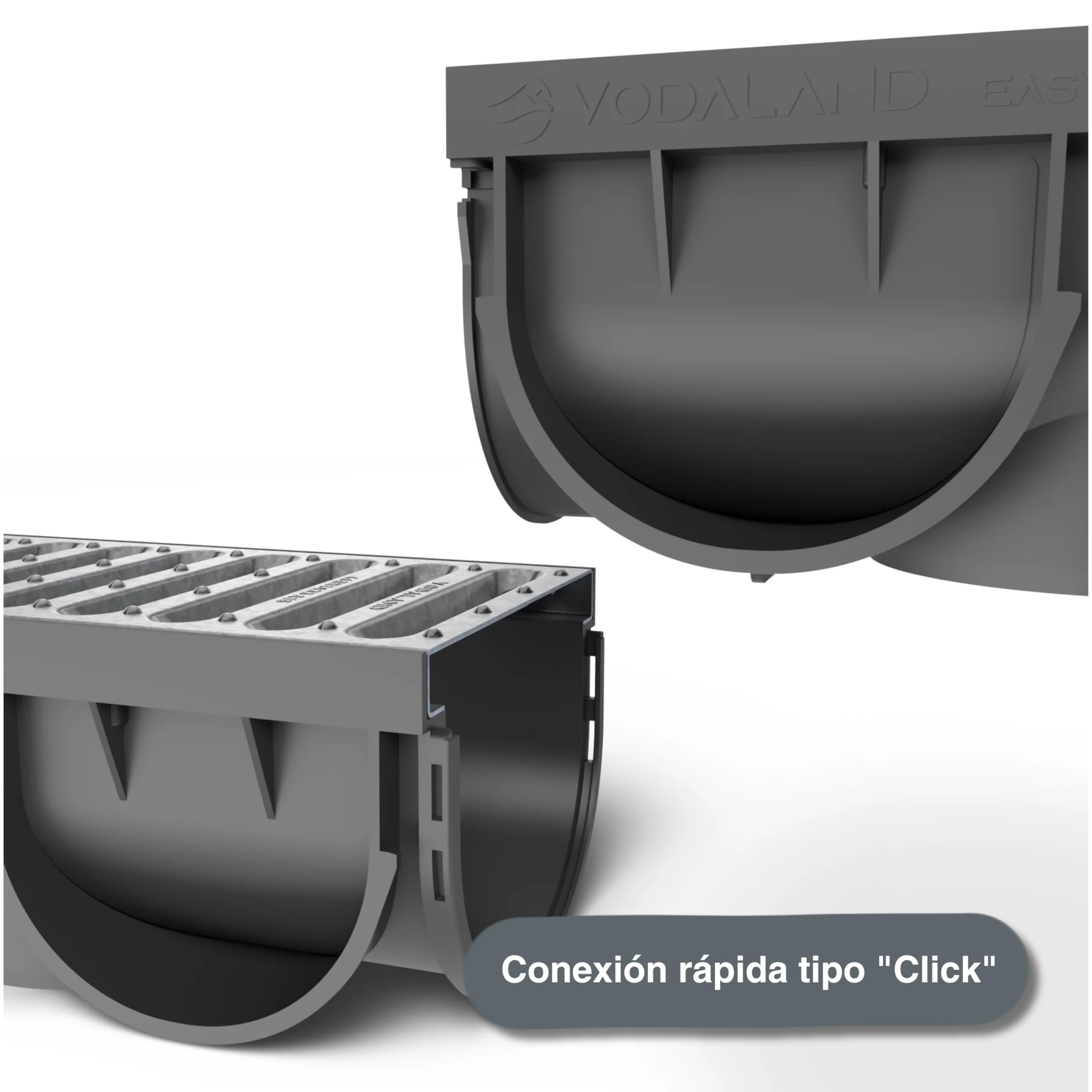 Canaletas de Desagüe Easy 3 con Rejilla de Acero - Kit de 3 Metros para Drenaje de Jardín, Aguas Pluviales y Terraza - Canaletas Galvanizadas VODALAND para Recoger Agua de Forma Eficaz y Oculta