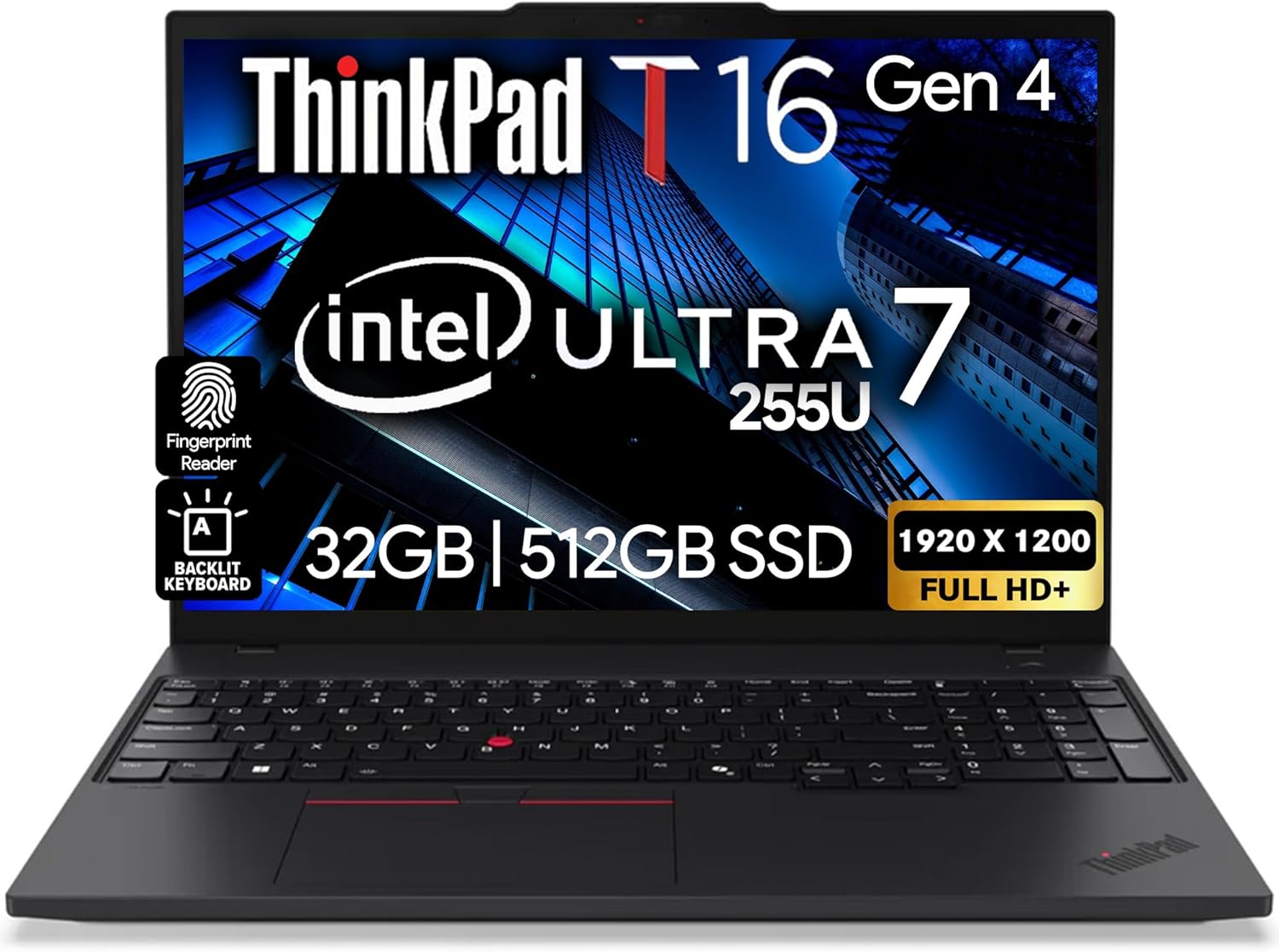 Lenovo ThinkPad T16 Gen 4 AI Business Laptop 16” FHD+ Display, Intel Ultra 7 255U (Beats i7-1355U), 32GB DDR5 RAM, 512GB SSD, 5MB Webcam, Fingerprint, Backlit KB, WiFi 6E + BT, RJ-45, HDMI, Win 11 Pro