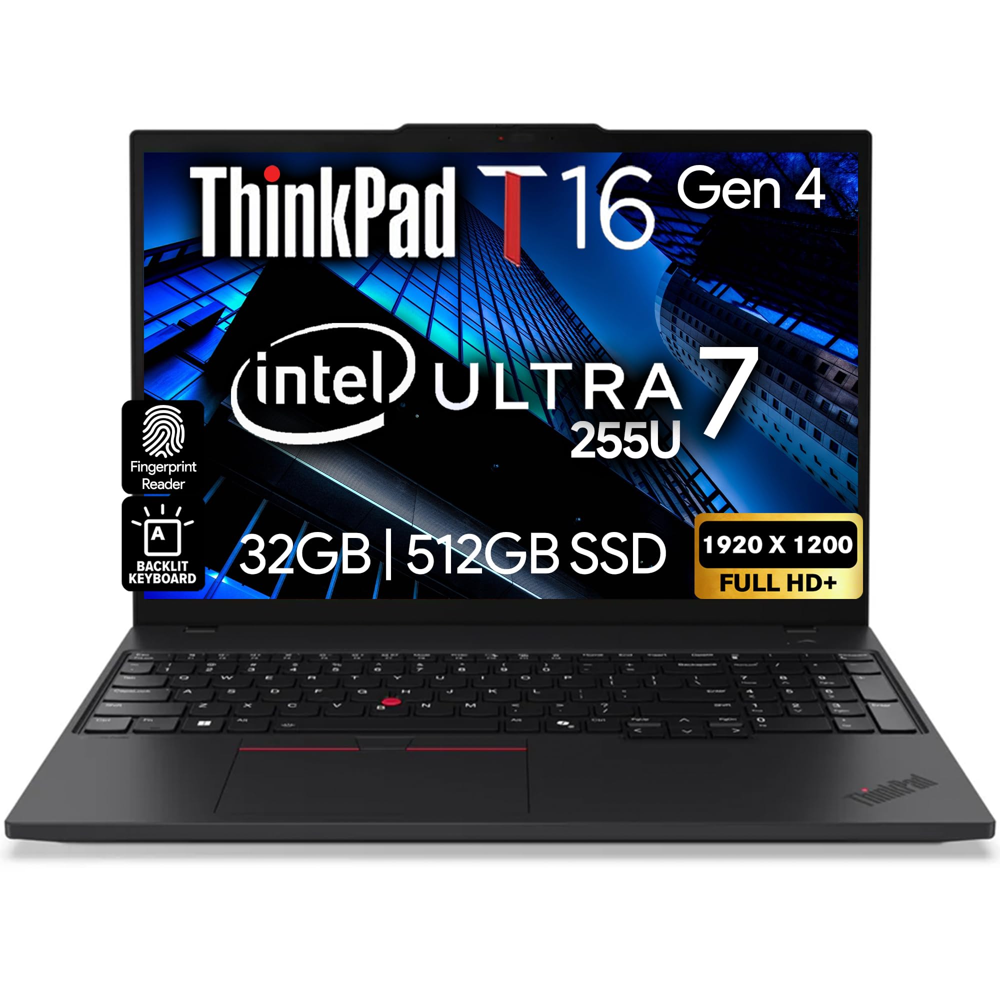 Lenovo ThinkPad T16 Gen 4 AI Business Laptop 16” FHD+ Display, Intel Ultra 7 255U (Beats i7-1355U), 32GB DDR5 RAM, 512GB SSD, 5MB Webcam, Fingerprint, Backlit KB, WiFi 6E + BT, RJ-45, HDMI, Win 11 Pro 32GB DDR5 | 512GB SSD Intel Ultra 7 255U