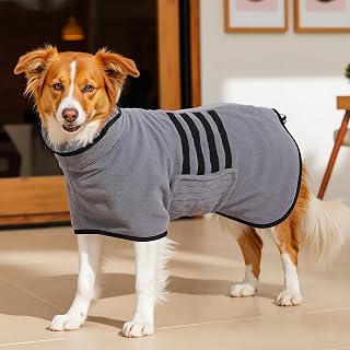 HezzLuv Microfiber Dog Bathrobe Towel Wrap - Super Absorbent Quick-Drying Coat for Puppies to Large Dogs, Adjustable Fit