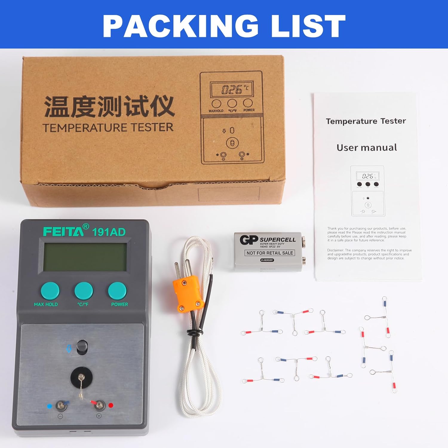 FEITA 191AD Soldering Tip Thermometer with AUTO & MAX Hold Feature, C and F Digital Display Soldering Iron Temperature Tester