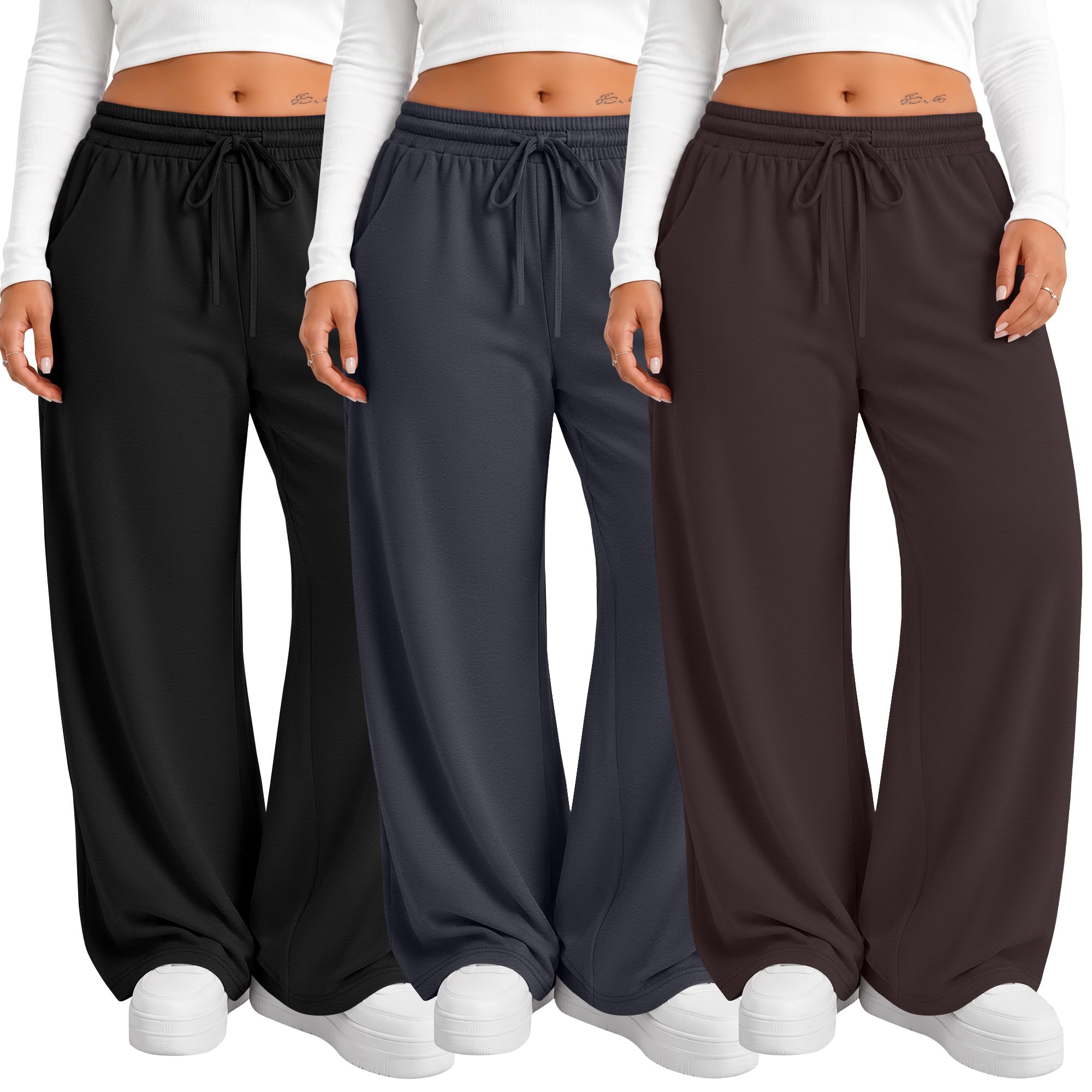 Neer 3 Pack Women's Plus Size Sweatpants Wide Leg Athletic Pants