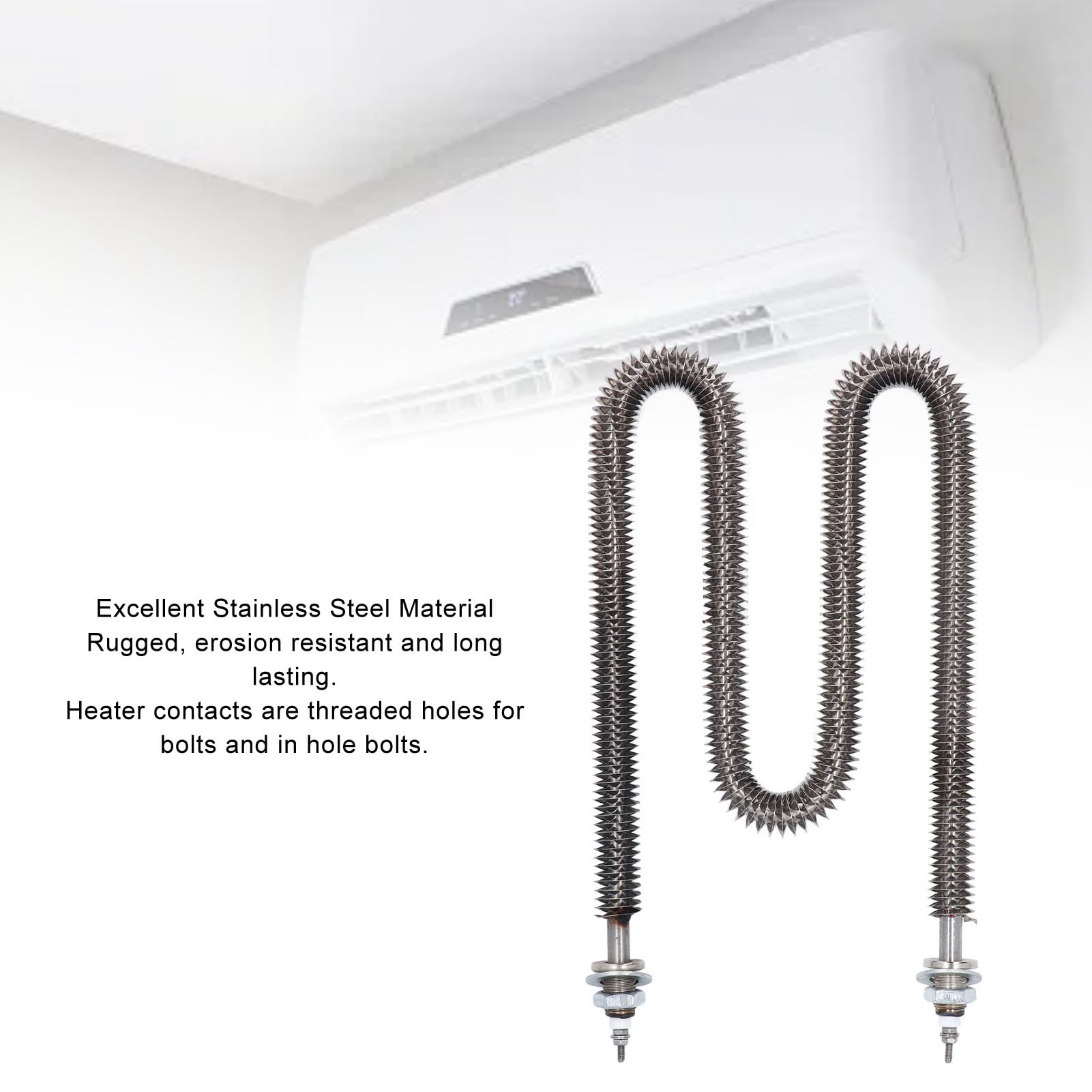 PerGar Tubo de Calor con Aletas Tipo W de 220 V, Kit de Conexión para Aparatos de Gas, Elemento Eléctrico Calefacción con Aletas Tubo W Calefacción de Tubería de Acero Inoxidable de