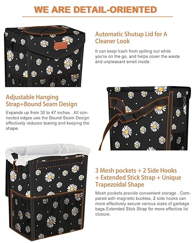 Miniatura 4 de Pritent Bote de basura para automóvil con tapa, bonito cubo de basura a prueba de fugas para colgar del vehículo, pequeño organizador portátil para