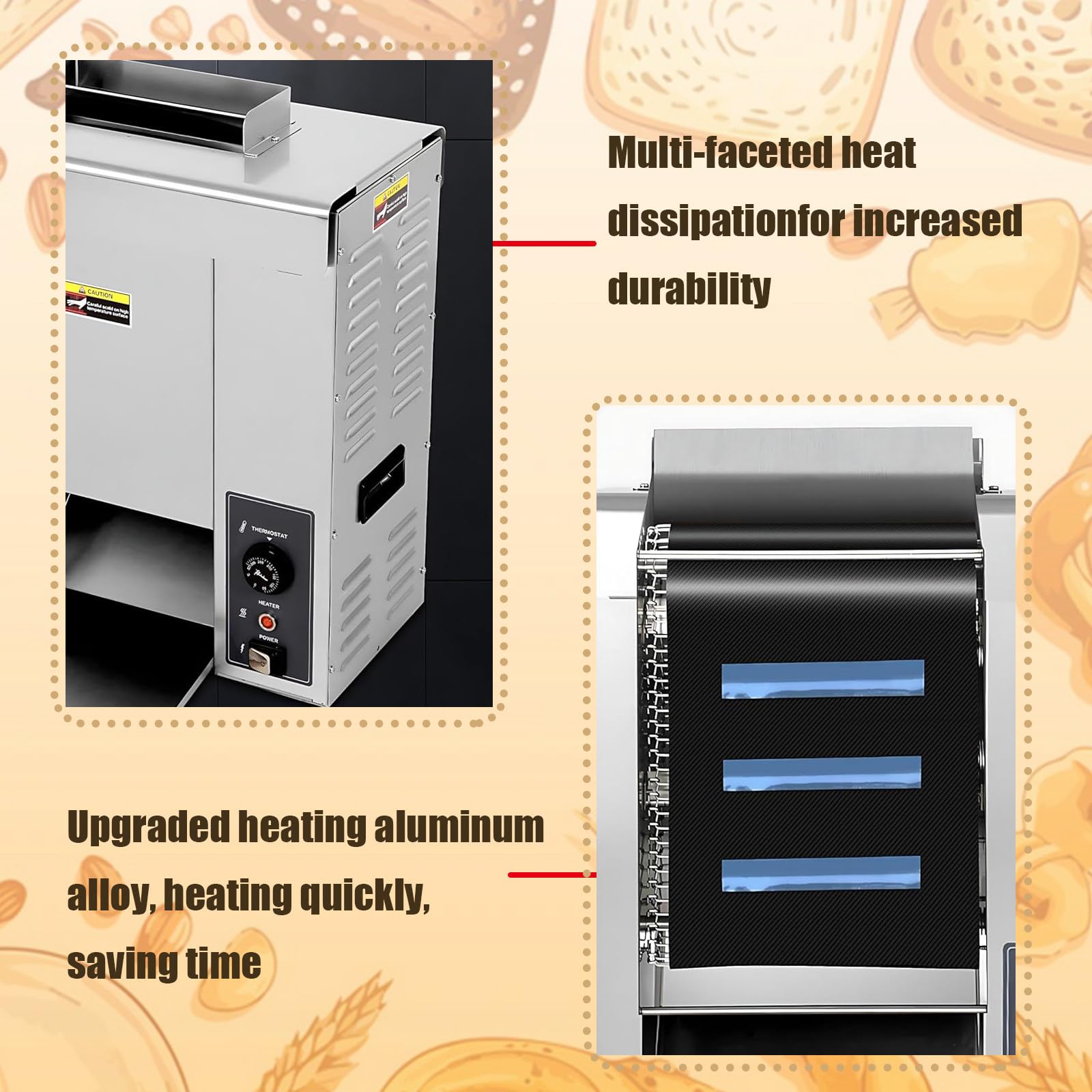 Tostadora De Hamburguesas Comercial con Cinta Transportadora, 50 ℃-300 ℃, 2000 W, con Cadena Eléctrica para Hornear Pan, Tostadas Y Bollos, Grosor Ajustable