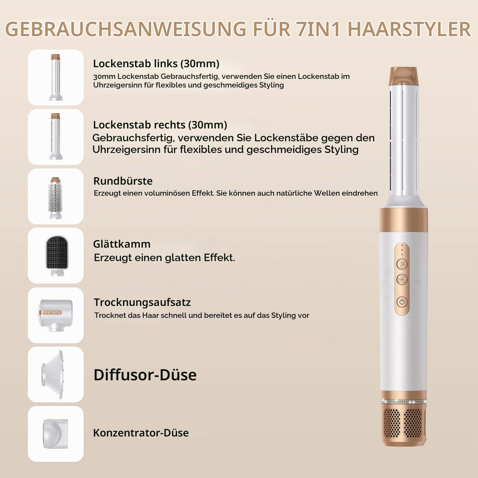 TANSHINE 7 in 1 Hairstyler,110000 RPM High Speed Ionen Haartrockner Föhn Set für Schnelles Trocknen,Auto Wrap Airstyler Haarstyler Fföhnbürste Warmluftbürste Set,Blowout Hot Air Dryer Brush