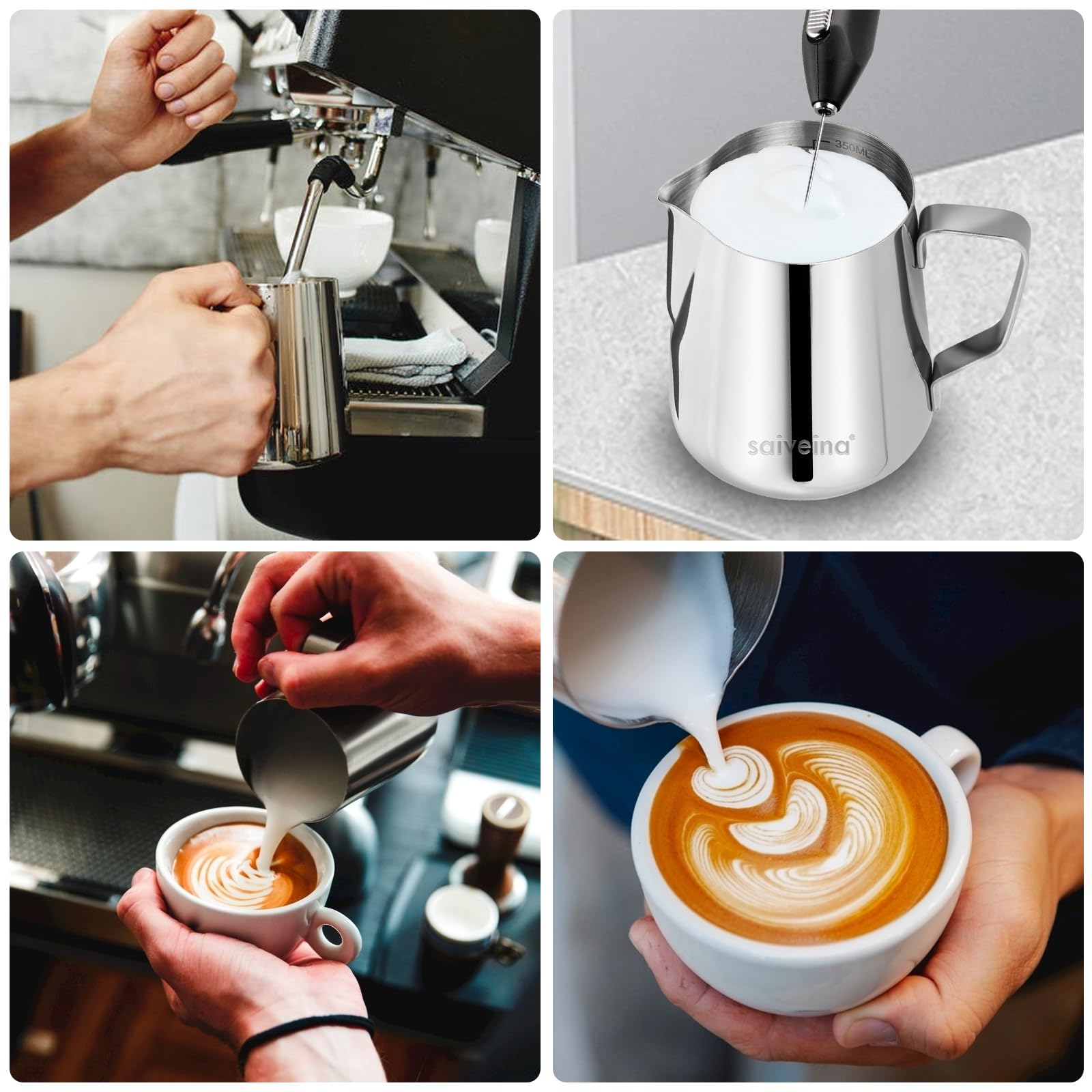 Jarra de espuma de leche, jarra de vapor espresso de 12 onzas, accesorios para máquina de espresso, acero inoxidable, leche, café, capuchino, barista, jarra de vapor, taza de leche con bolígrafo