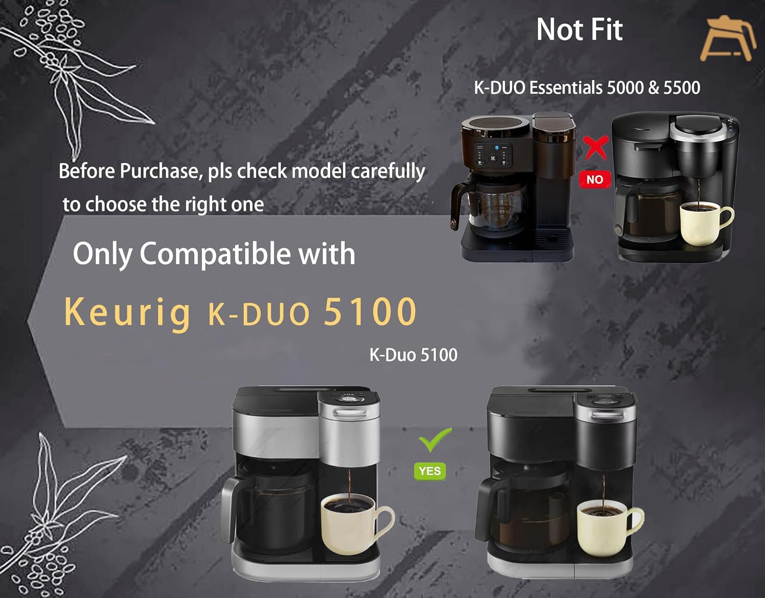 12-Cup Glass Coffee Carafe Replacement Compatible with Keurig K-Duo Single Serve & Carafe Coffee Maker, NOT Compatible with K-Duo Essentials 5000/5500 Models