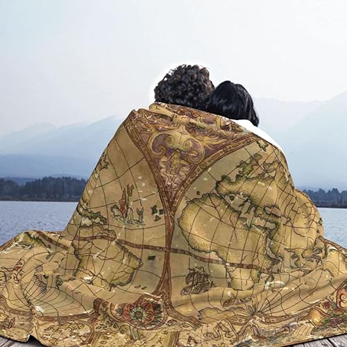 Miniatura 4 de Mantas de franela vintage con mapa del mundo, aventura pirata, búsqueda del tesoro y transporte antiguo, mantas retro con mapa para hombres, mujeres