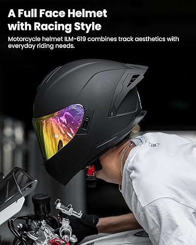 Miniatura 2 de ILM Cascos de motocicleta de cara completa para adultos, hombres y mujeres, doble visera Powersports Moto Street Racing 619 (negro mate, L)